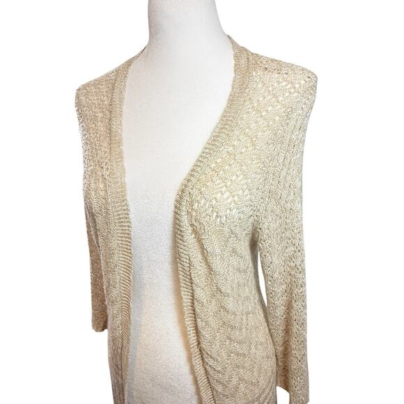 Romantic Crochet Duster Women SIZE MEDIUM Kimono Ivory Open Cardigan Vtg - Picture 10 of 14